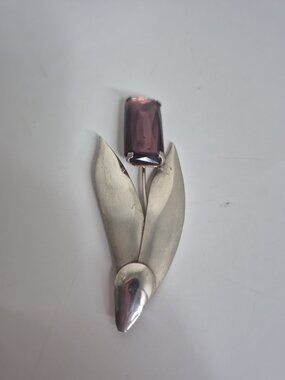 Vintage Sterling Silver Purple Rhinestone Floral Brooch by Jordan